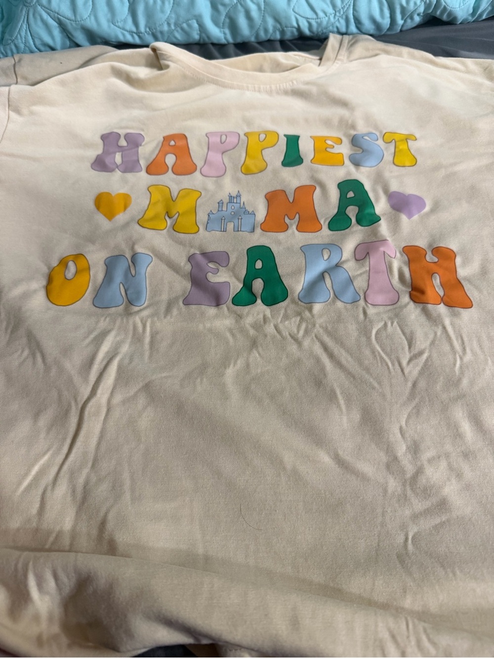 Disney Cream Tee with Multicolor 'Happiest Mama on Earth' Graphic